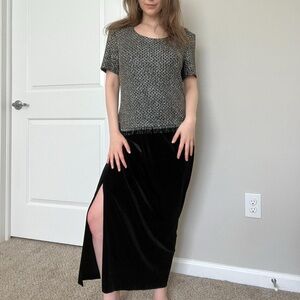 Y2K Beaded Fringe Black Velvet Dress